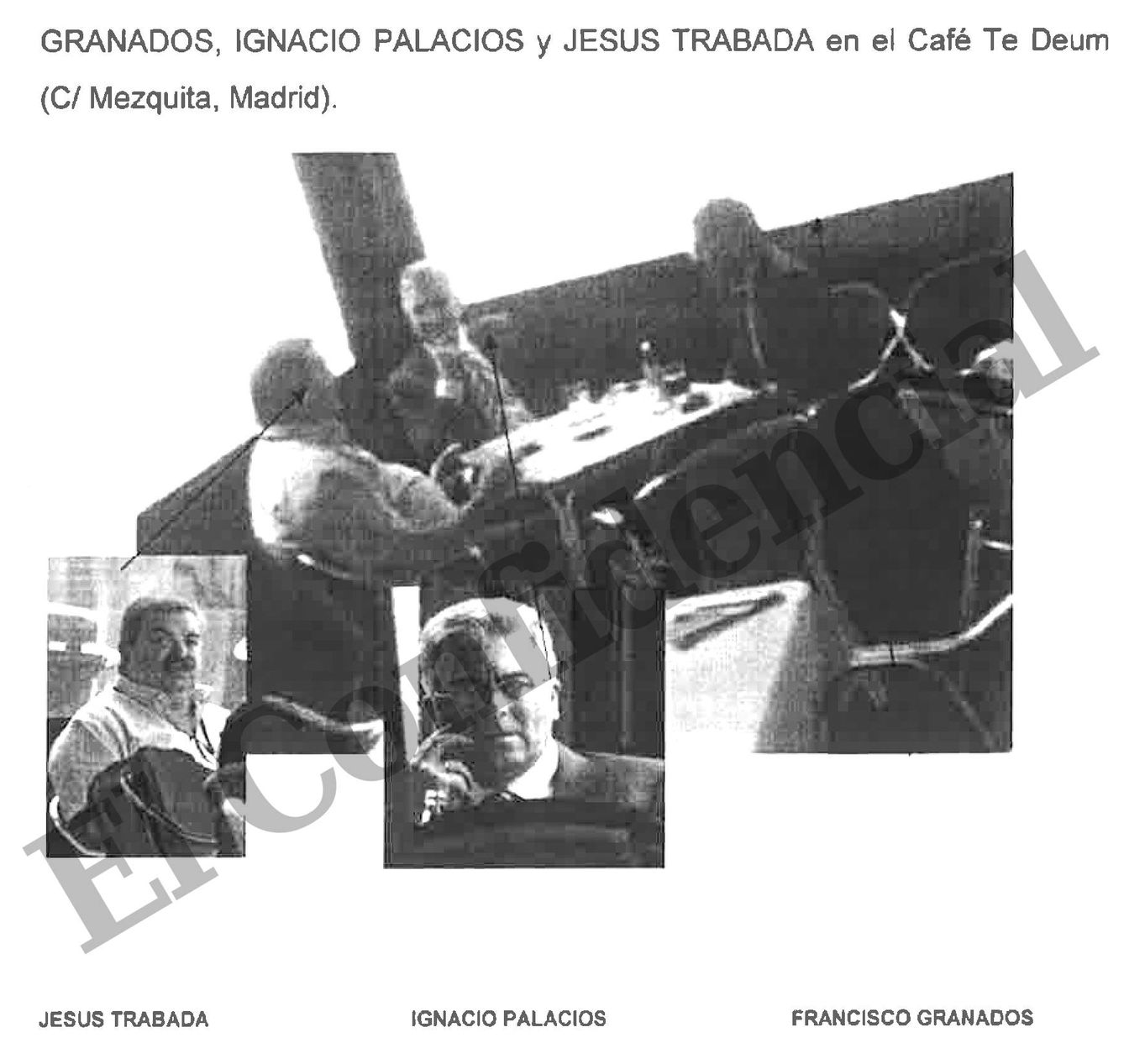 Jesús Trabada (i), Ignacio Palacios (c) y Francisco Granados, en un café, en una foto tomada por la UCO. 