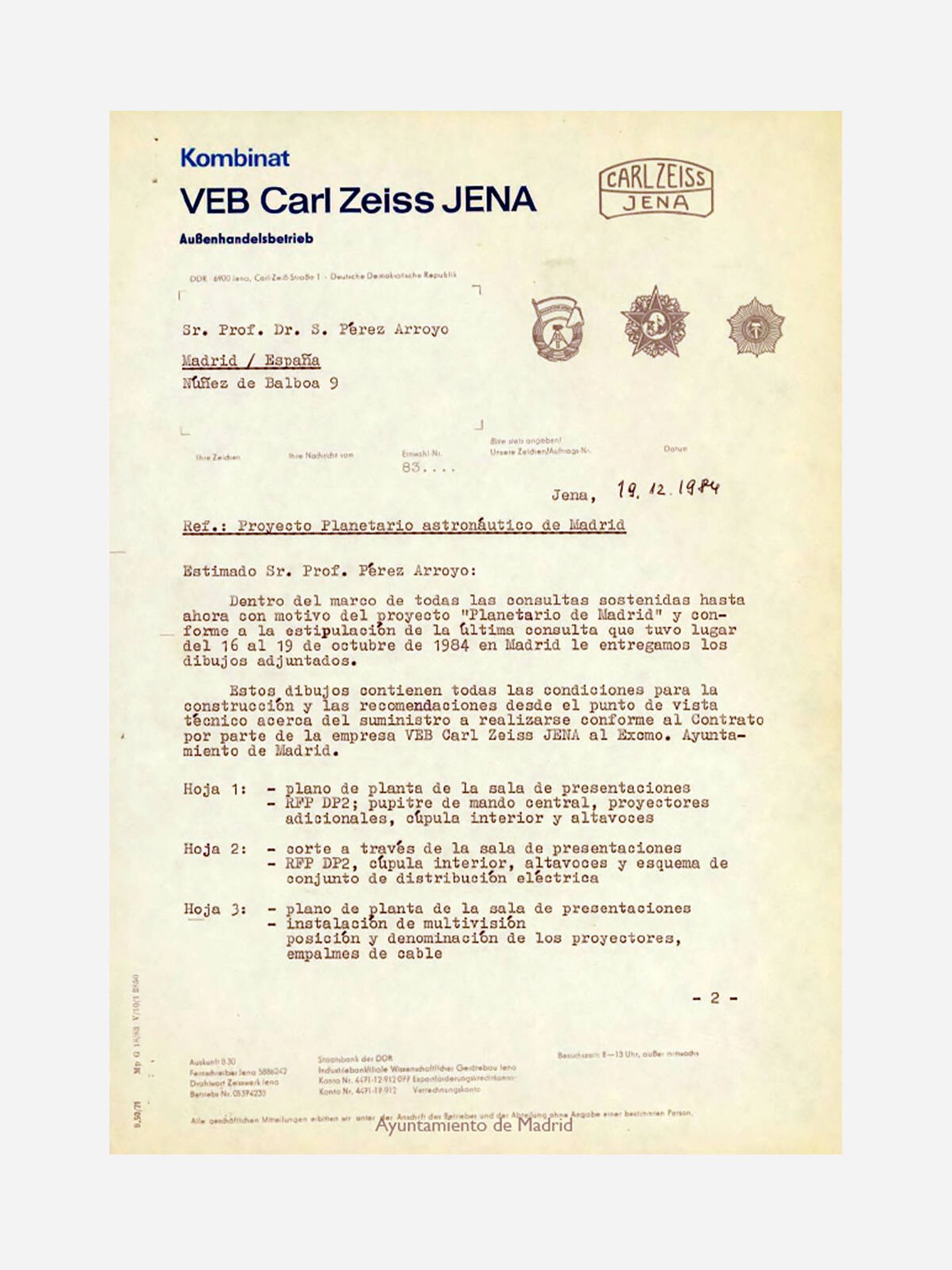 La carta con la que prendió la mecha del proyecto del Planetario. (Archivo Ayuntamiento de Madrid)