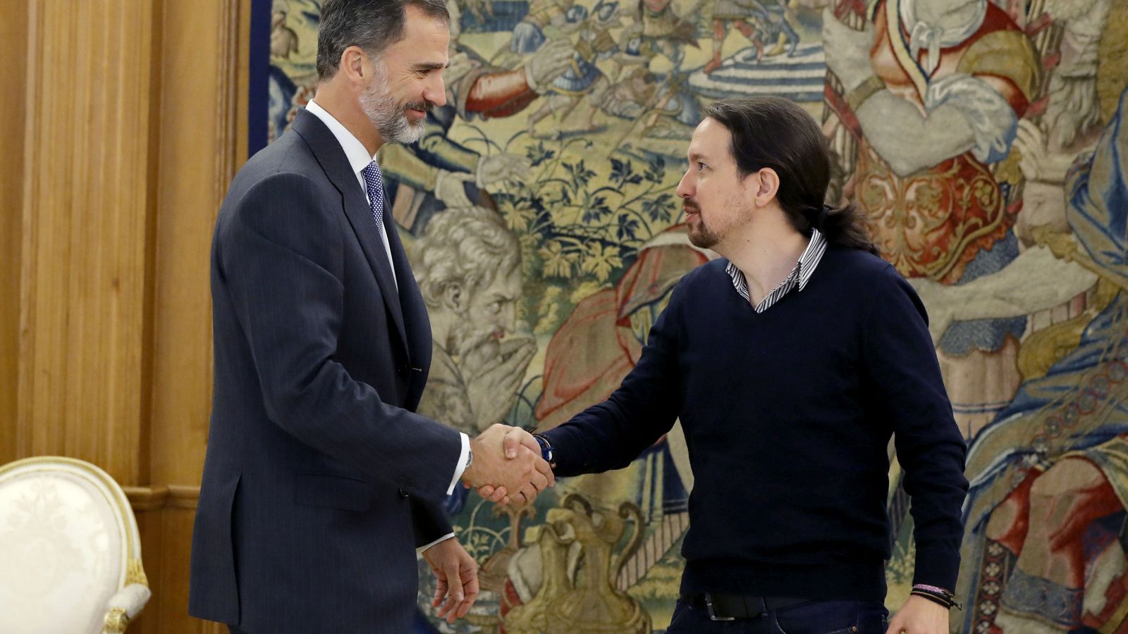 Foto: El Rey ha recibido hoy al líder de Unidos Podemos, Pablo Iglesias, en la segunda jornada de su ronda de contactos para buscar candidato a la investidura. (EFE)