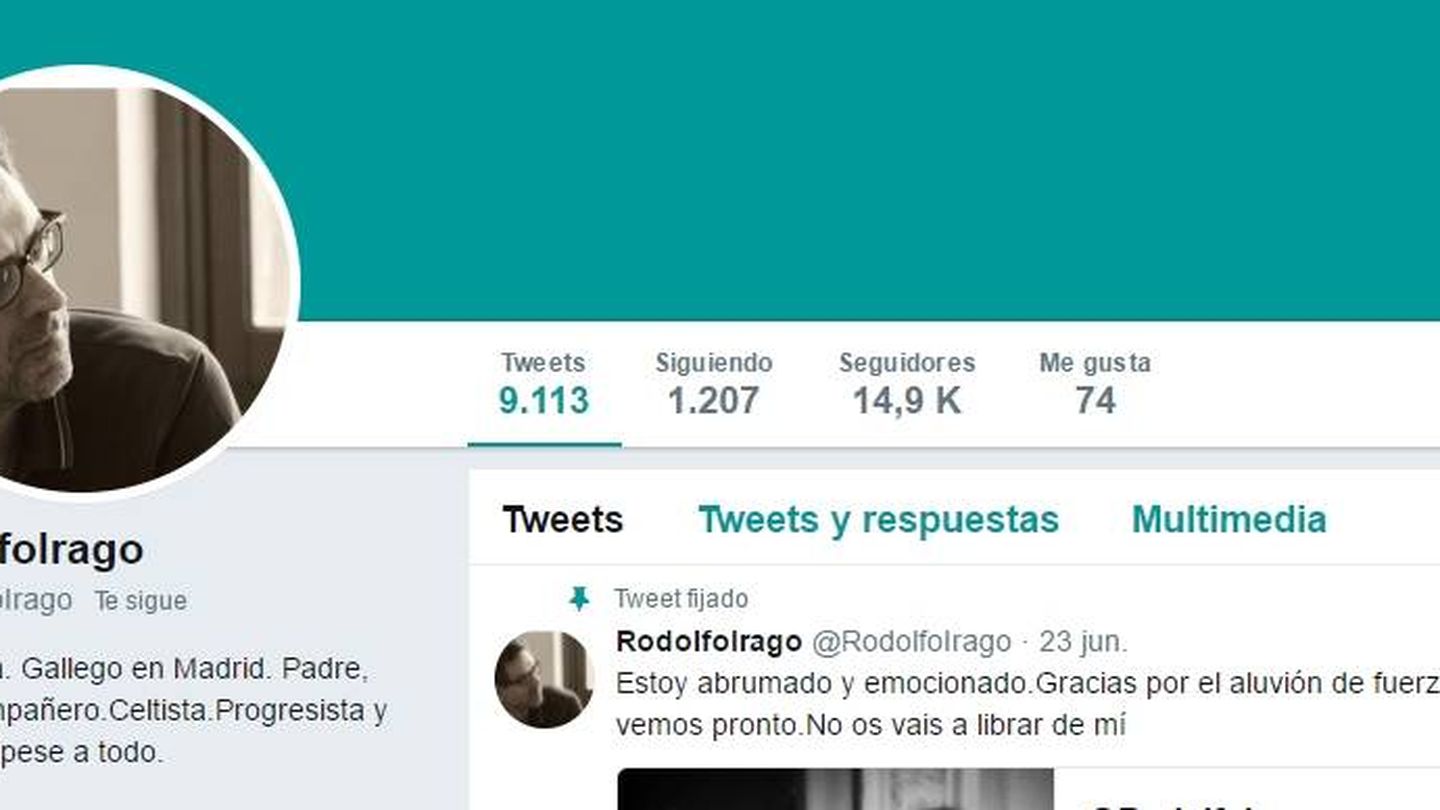 Perfil de Twitter del periodista Rodolfo Irago, jefe de prensa hasta ahora del Grupo Socialista. 