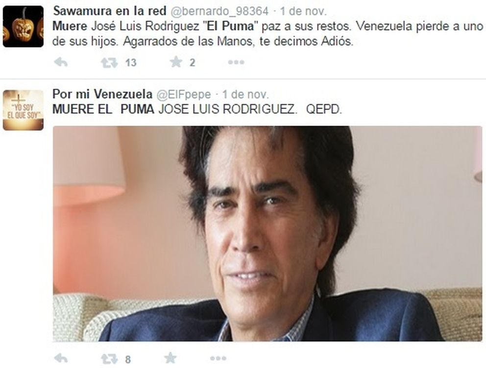 Algunos de los 'tuits' sobre la falsa muerte de 'El Puma' (Twitter)
