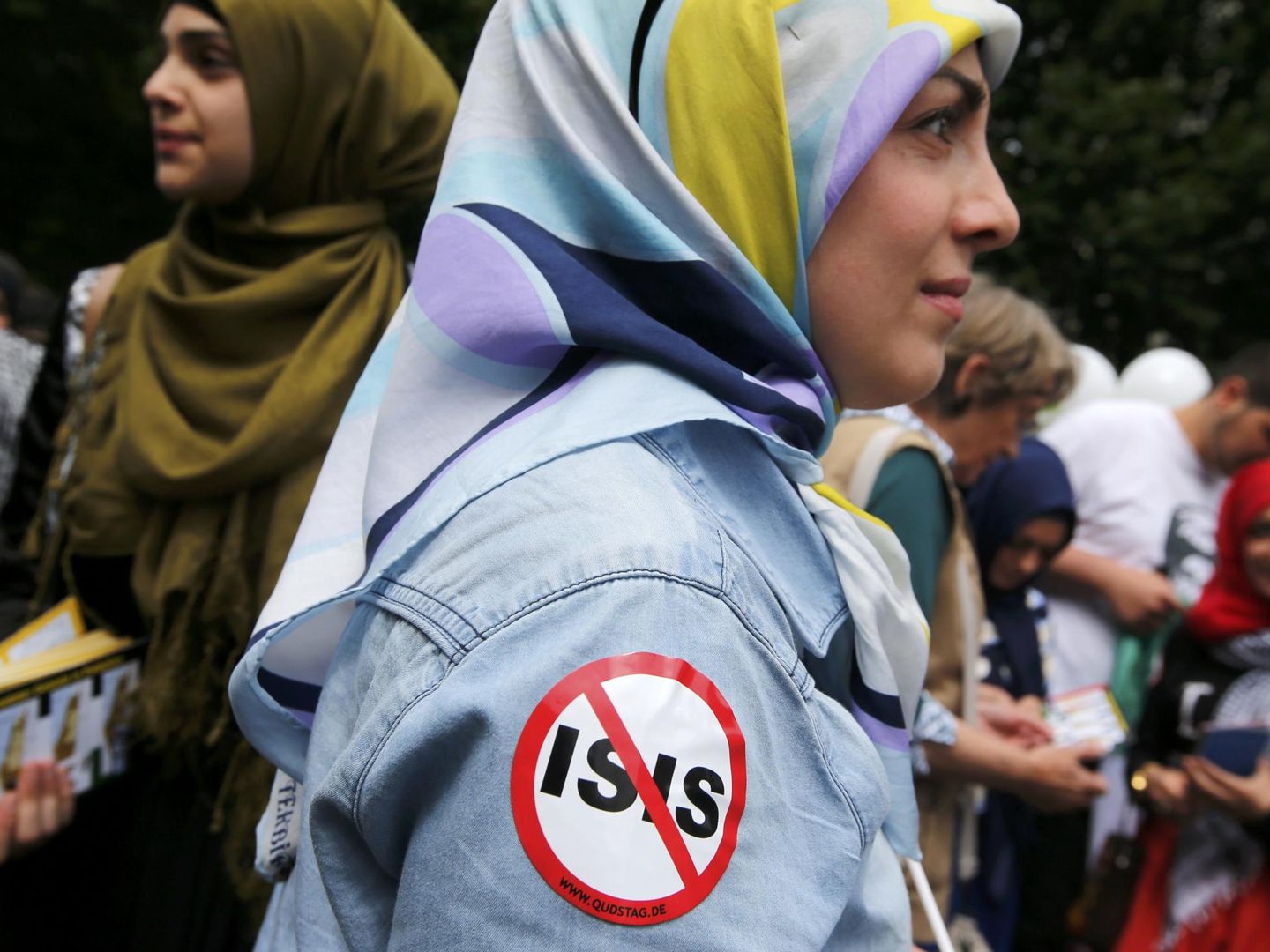 Jóvenes musulmanas durante una protesta celebrada en Berlín, en julio de 2015. (Reuters)