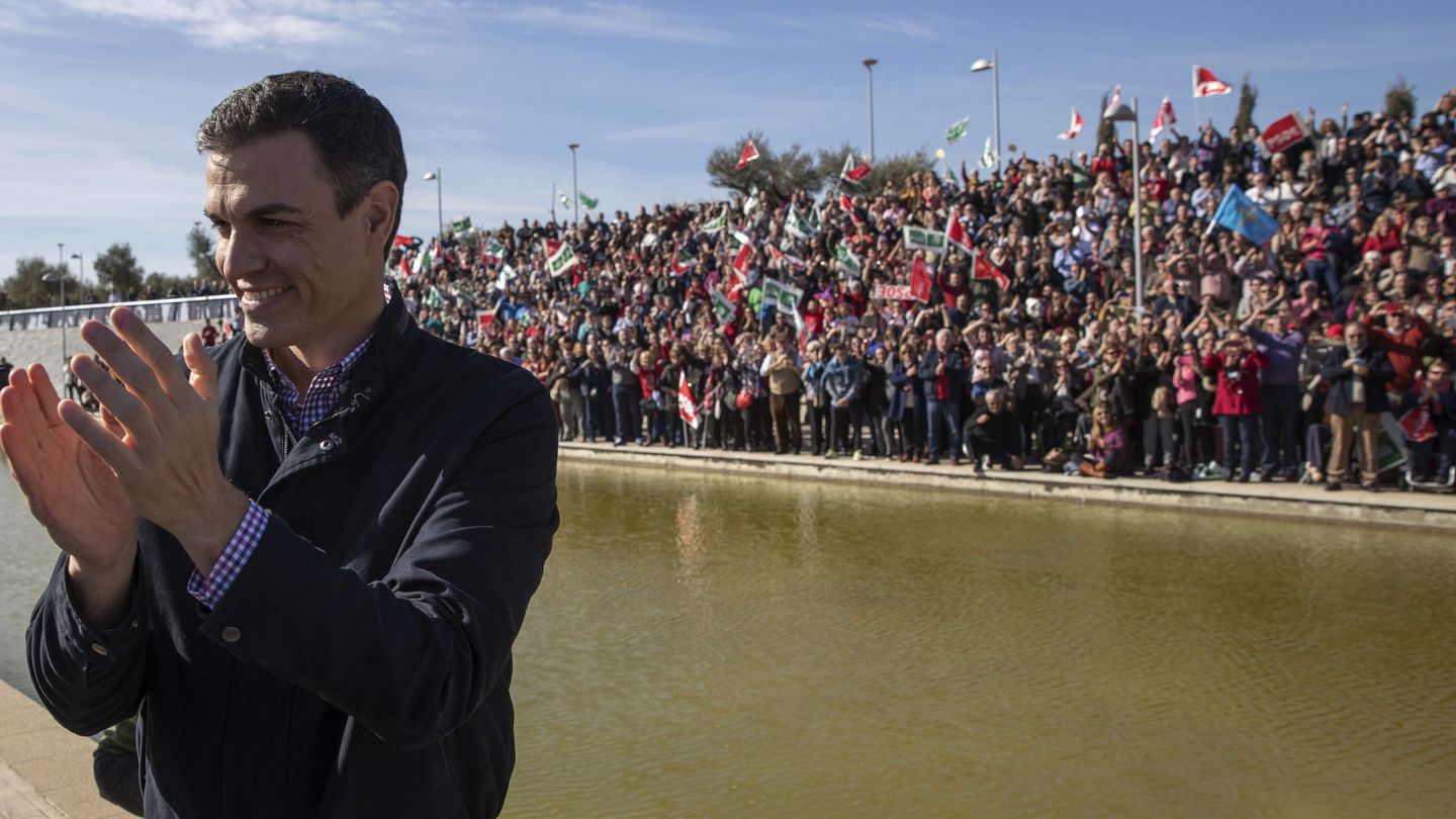 Pedro Sánchez, en el mitin en el que lanzó su candidatura a las primarias, el 28 de enero de 2017, en Dos Hermanas, Sevilla. (EFE)