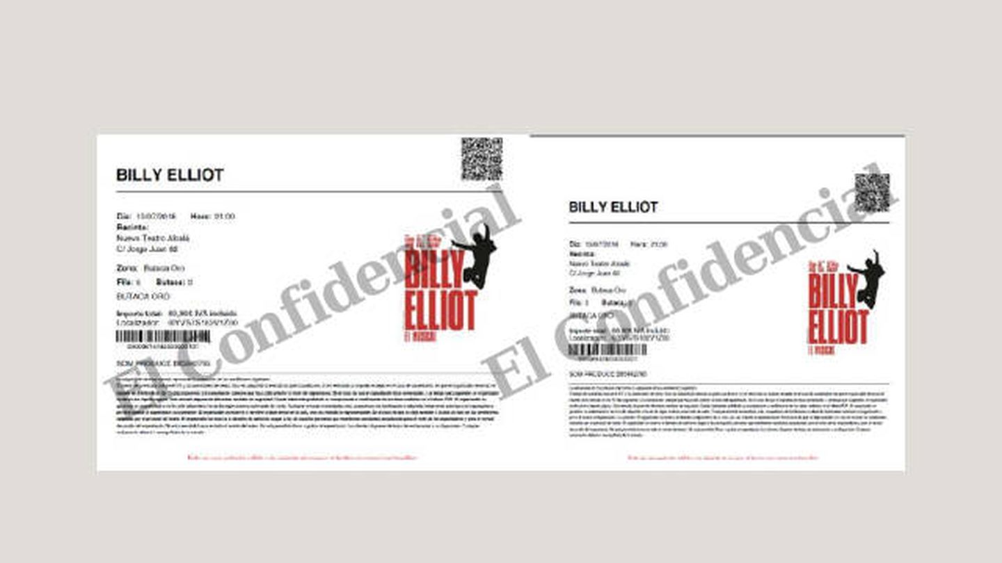 Las entradas para el musical 'Billy Elliot' que un miembro de la trama 'regaló' a un directivo de Bankinter.