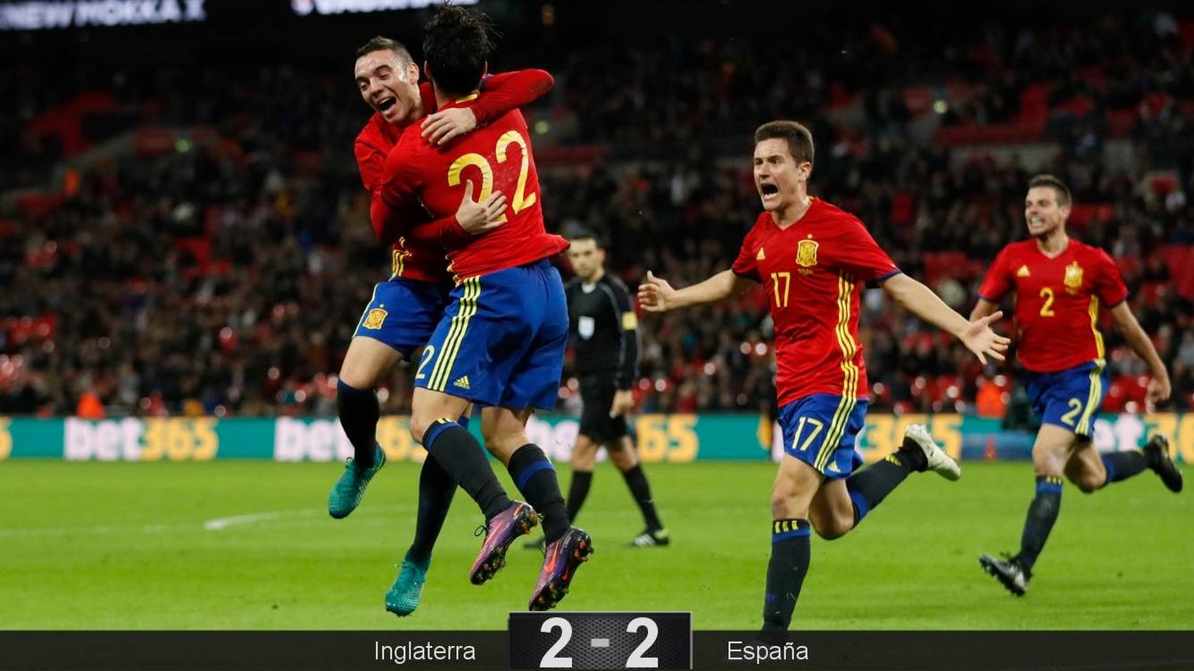 Foto: España celebra el gol de la remontada. (Reuters) 