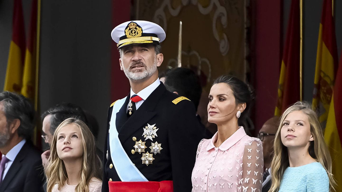 La familia real española durante el 12 de octubre de 2019. (Getty)
