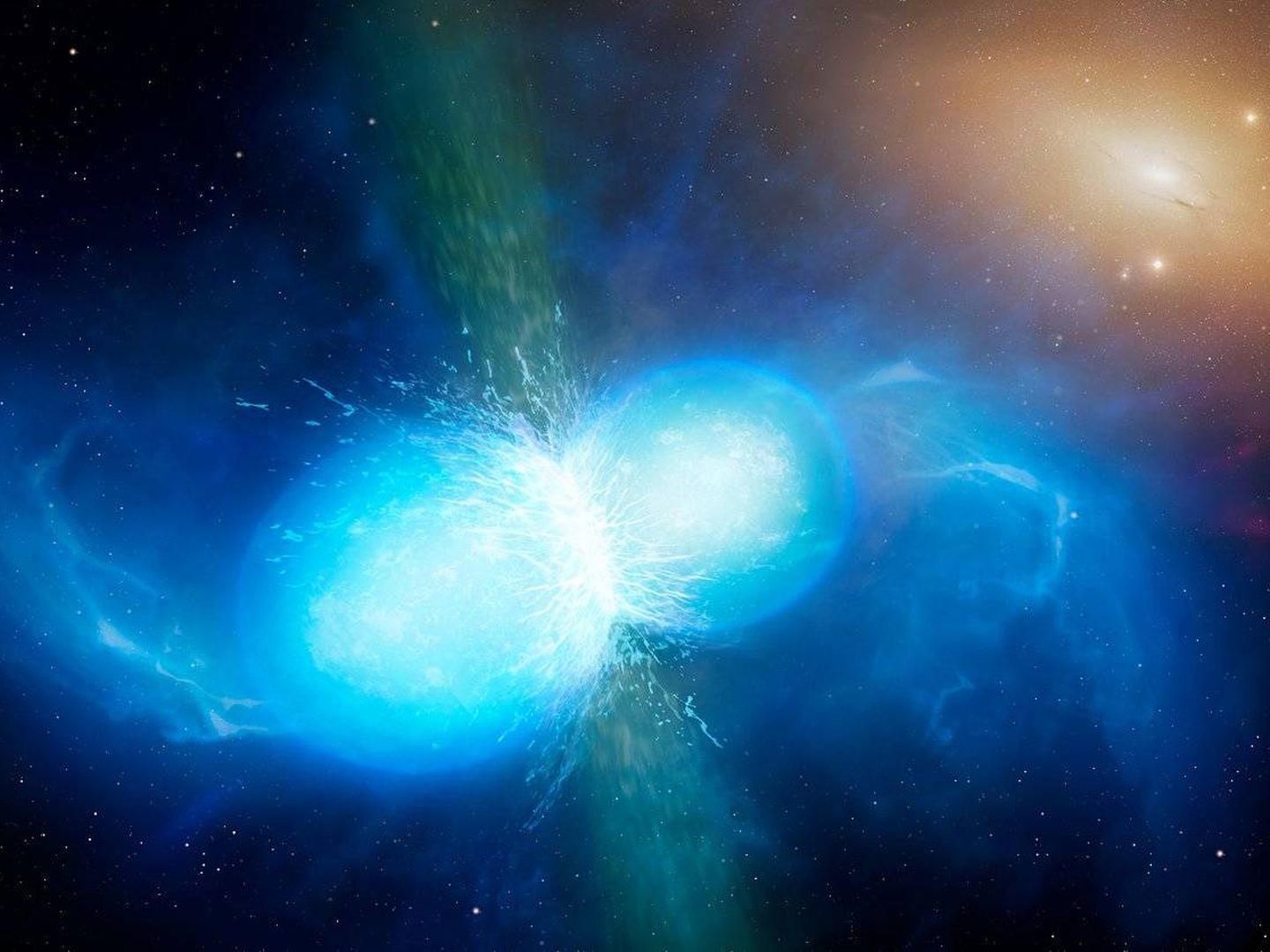 Ilustración de las dos estrellas de neutrones colisionando. (ESO)