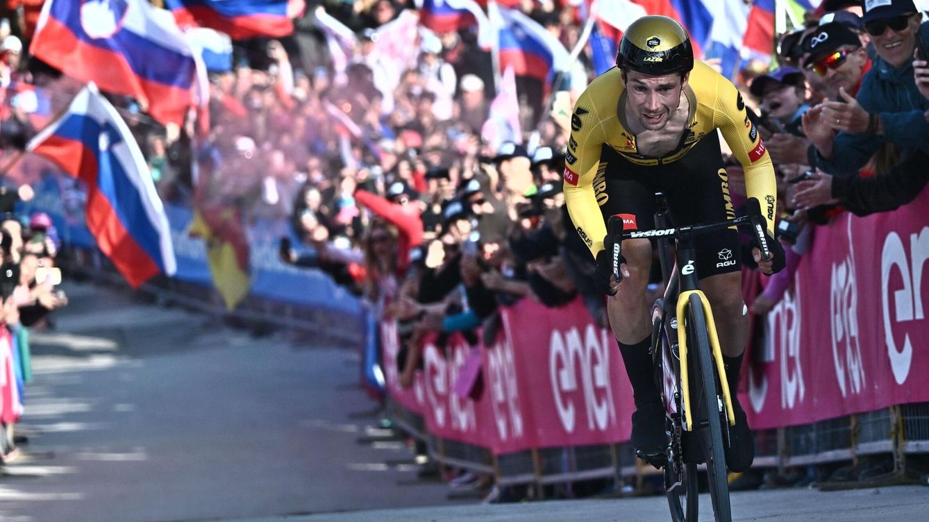 Foto: Monti Lussari (Italy), 27 05 2023.- Slovenian rider Primoz Roglic of team Jumbo Visma approaches the finish line to win the 20th stage of the 2023 Giro d'Italia cycling race, an individual time trial (ITT) over 18,6 km from Tarvisio to Monte Lussari, Ita