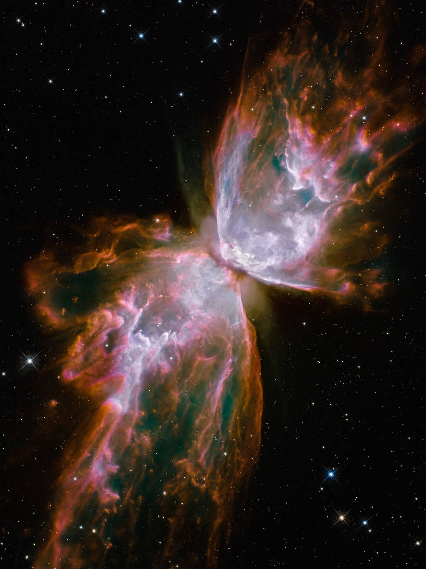 Las alas de esta Nebulosa Mariposa están a 20.000ºC. Distancia aproximada: 3.400 años luz.