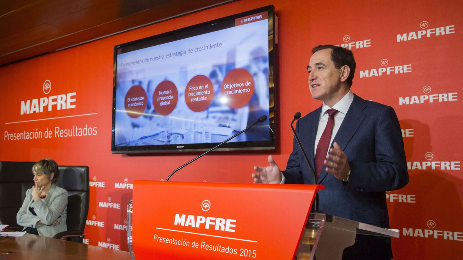 Foto: el presidente de Mapfre ,Antonio Huertas Mejías ,durante la presentacion de resutlados 2015