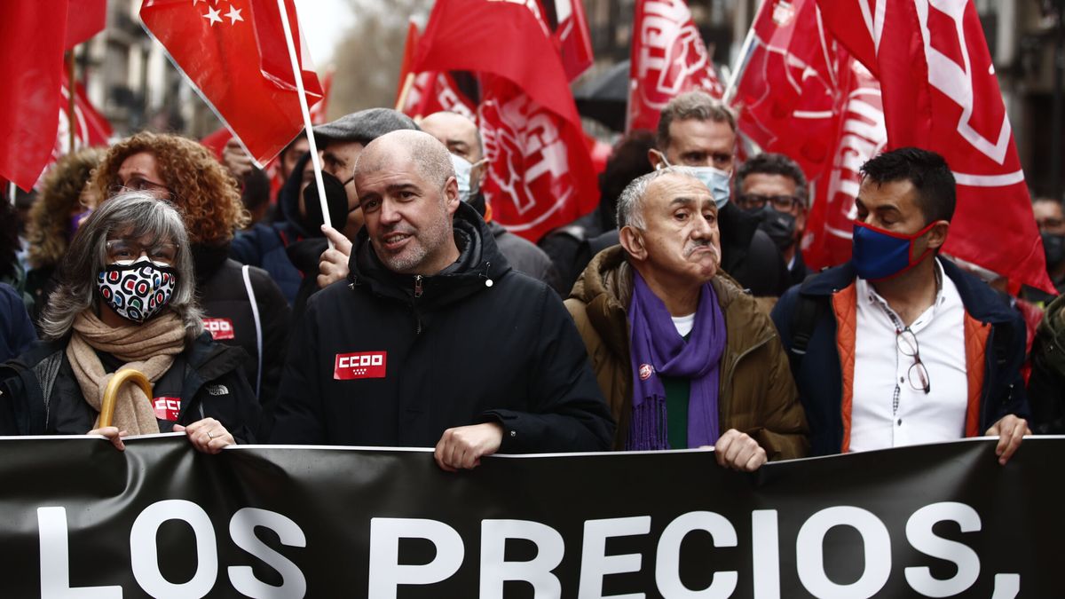 La protesta de los sindicatos contra los precios congrega a 500 personas en Madrid