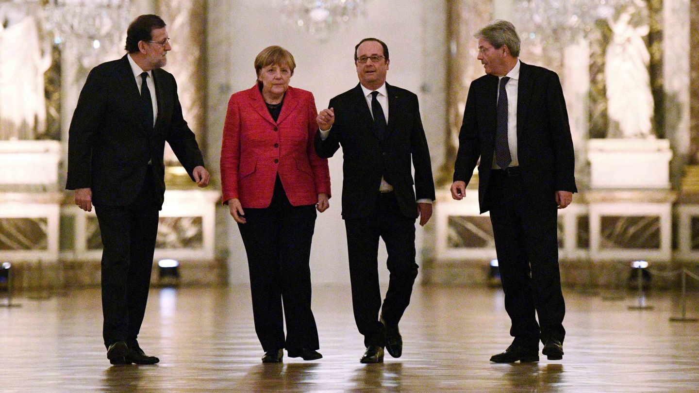 François Hollande (Francia), Angela Merkel (Alemania), Mariano Rajoy (España) y Paolo Gentiloni (Italia). (Reuters)