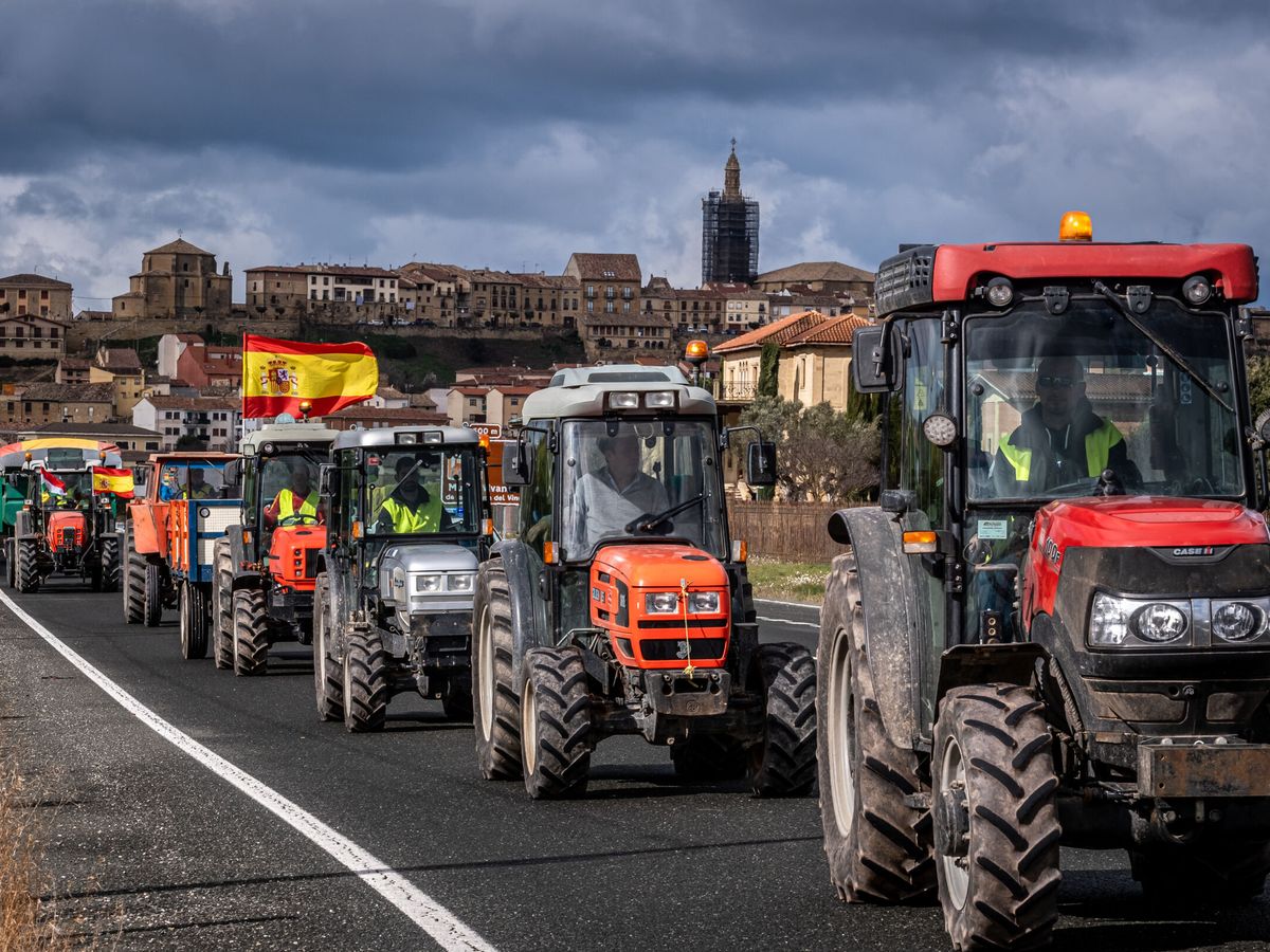 Foto: Tractores marchan por las protestas en Briones (La Rioja). (EFE/Fernando Díaz)