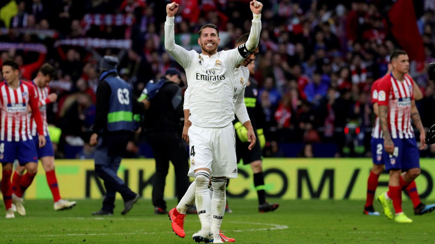 Sergio Ramos celebra el triunfo contra el Atlético de Madrid. (EFE)