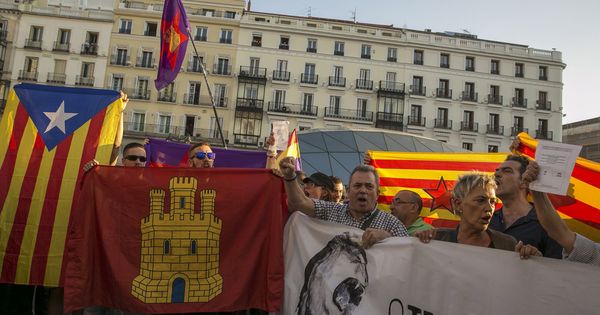 Foto: Un momento de la concentración convocada por partidos y plataformas como la coordinadora 25S esta tarde en la Puerta del Sol de Madrid. (EFE)