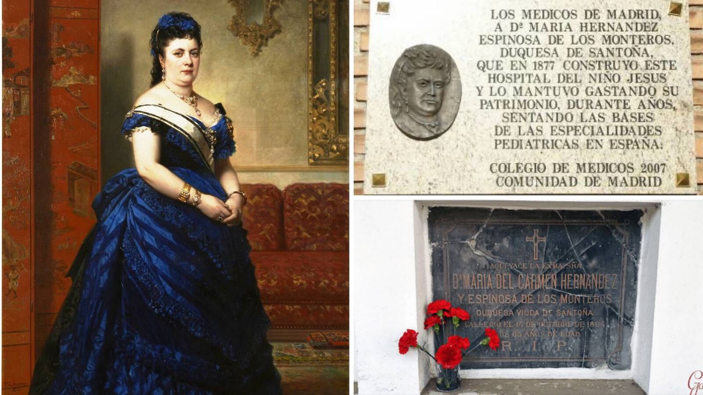 Retrato, tumba y placa conmemorativa de la duquesa de Santoña.