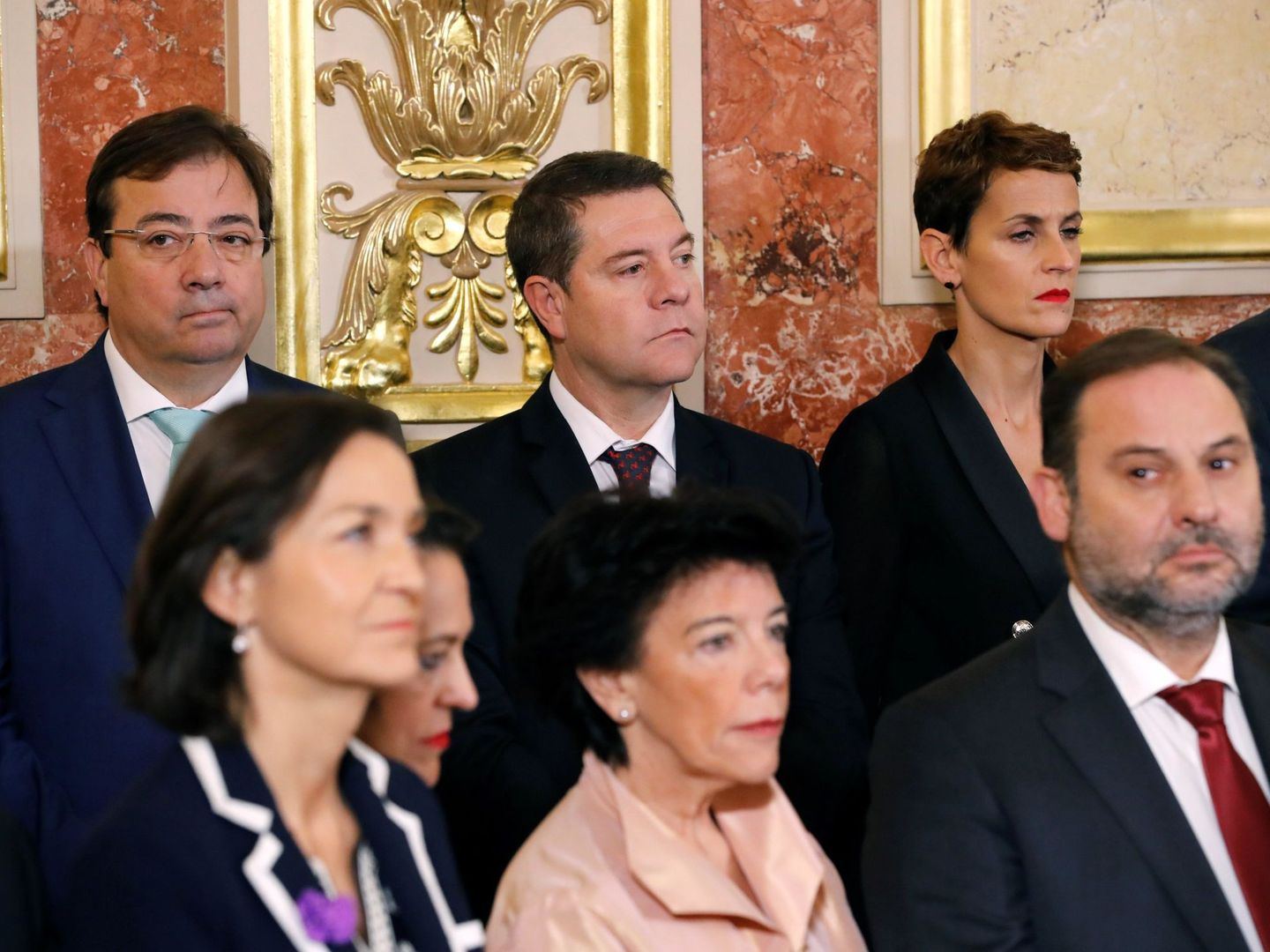 Los presidentes socialistas de Extremadura, Guillermo Fernández Vara; Castilla-La Mancha, Emiliano García-Page, y Navarra, María Chivite, este 6 de diciembre en el Congreso. (EFE)