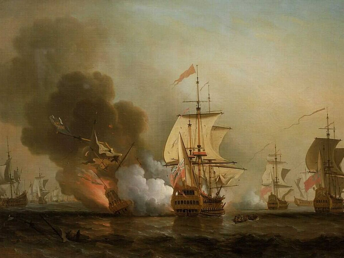 Foto: Explosión del navío San José, ilustrada por Samuel Scott. 