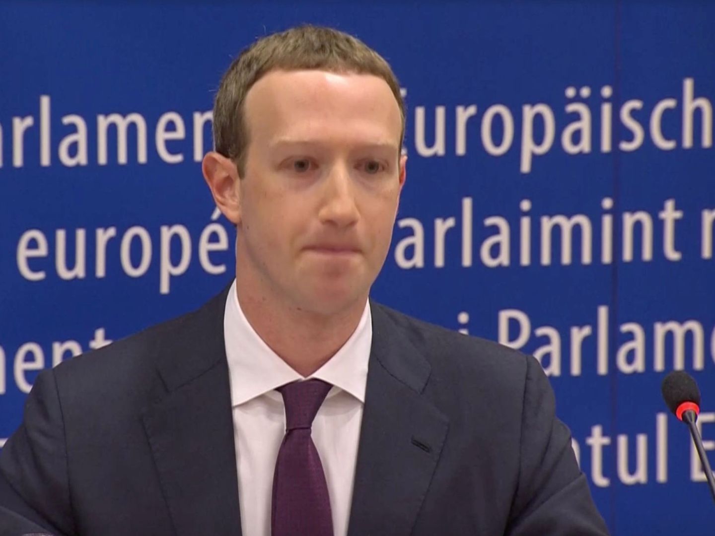 Facebook's CEO Mark Zuckerberg answers questions about the improper use of millions of users' data by a political consultancy, at the European Parliament in Brussels, Belgium, in this still image taken from Reuters TV May 22, 2018. REUTERS ReutersTV