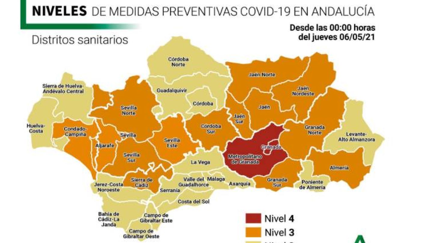 Mapa de las restricciones en Andalucía a partir del 6 de mayo. (Junta de Andalucía)