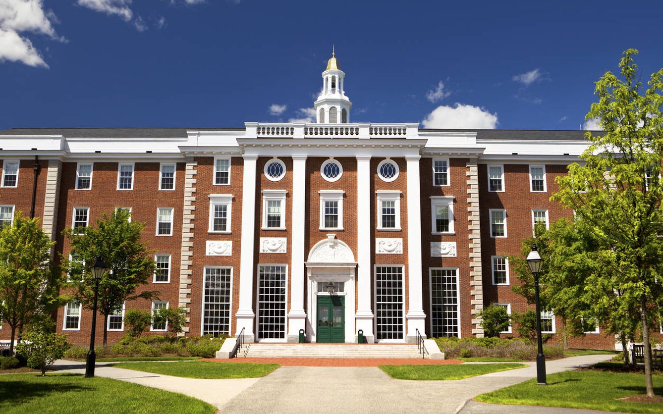 Harvard Business school building in Cambridge Massachusetts USA