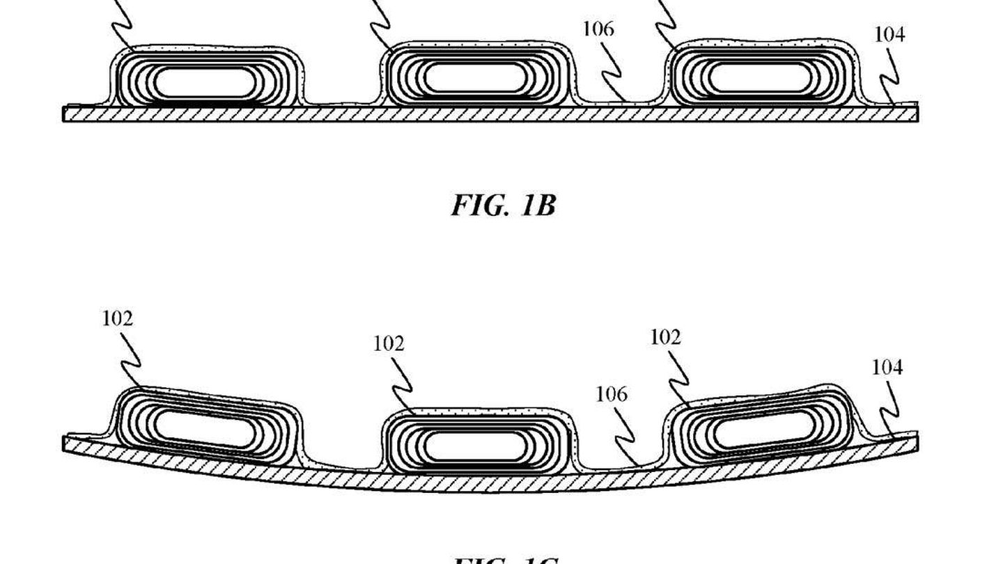 Imagen de una patente de una posible batería flexible. (Patente de Apple)