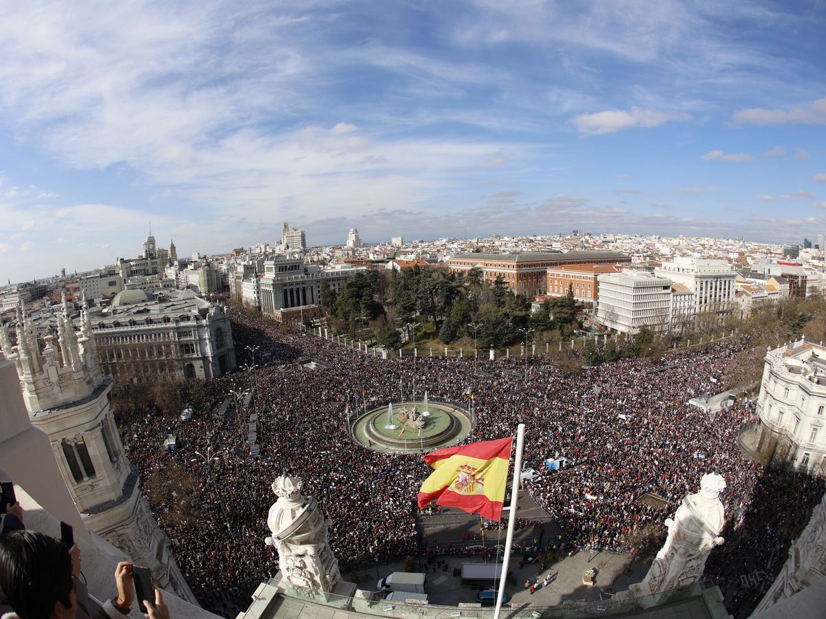Photo: Plaza de Cibeles, crowded during the demonstration for public health.  (EFE/Rodrigo Jimenez)