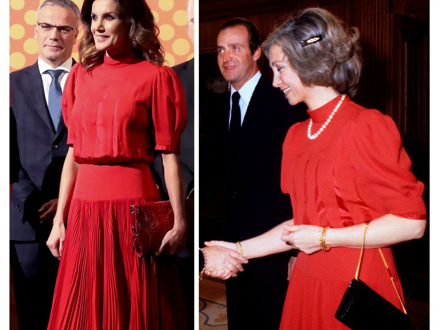 GRAF9968. MADRID, 19 12 2018.- La reina Letizia (i) ha presidido hoy la entrega de los V Premios Nacionales de la Industria de la Moda luciendo un vestido rojo que la reina Sofía utilizó el pasado 23 de abril de 1980, y que ha sido adaptado en los hombros. EFE ARCHIVO Ballesteros