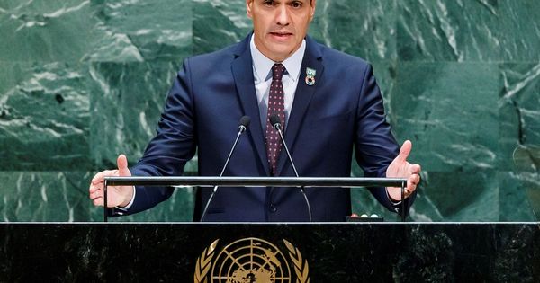 Foto: Pedro Sánchez, este 24 de septiembre durante su discurso en la 74ª sesión de la Asamblea General de la ONU, este 24 de septiembre en Nueva York. (Reuters)