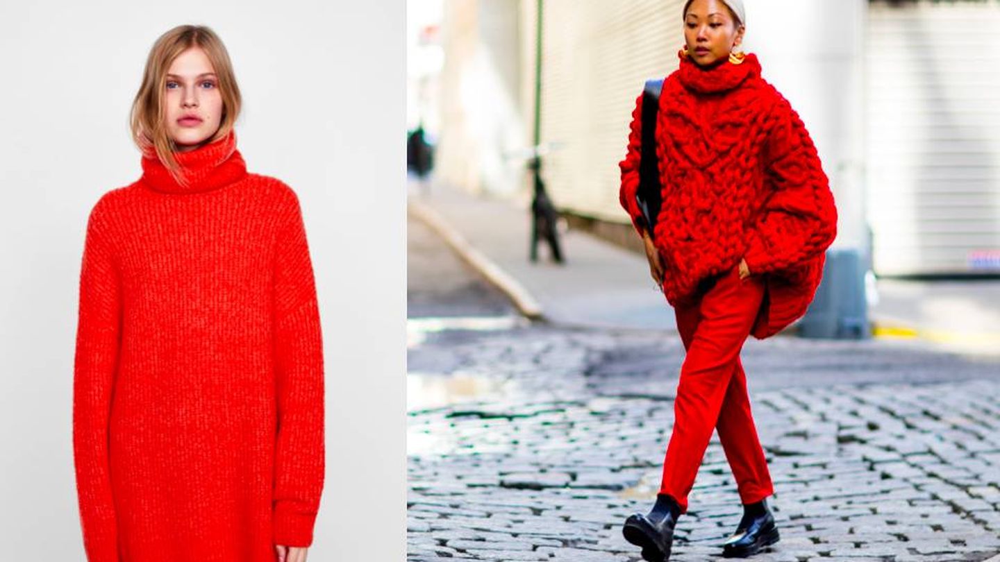 Jersey oversize de Zara (29,95 €) y street style in red. (Imaxtree) 