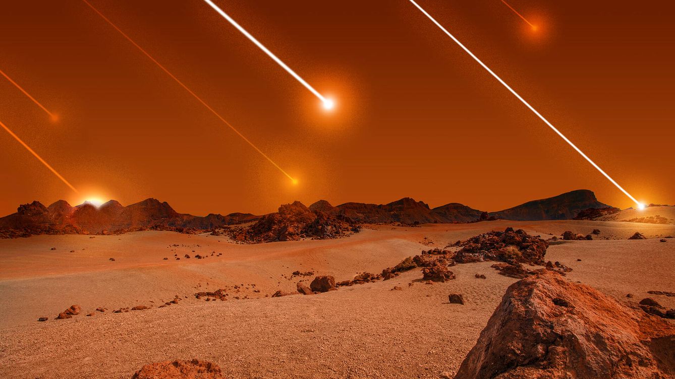Foto: Enjambre de sondas impactando contra la superficie marciana.