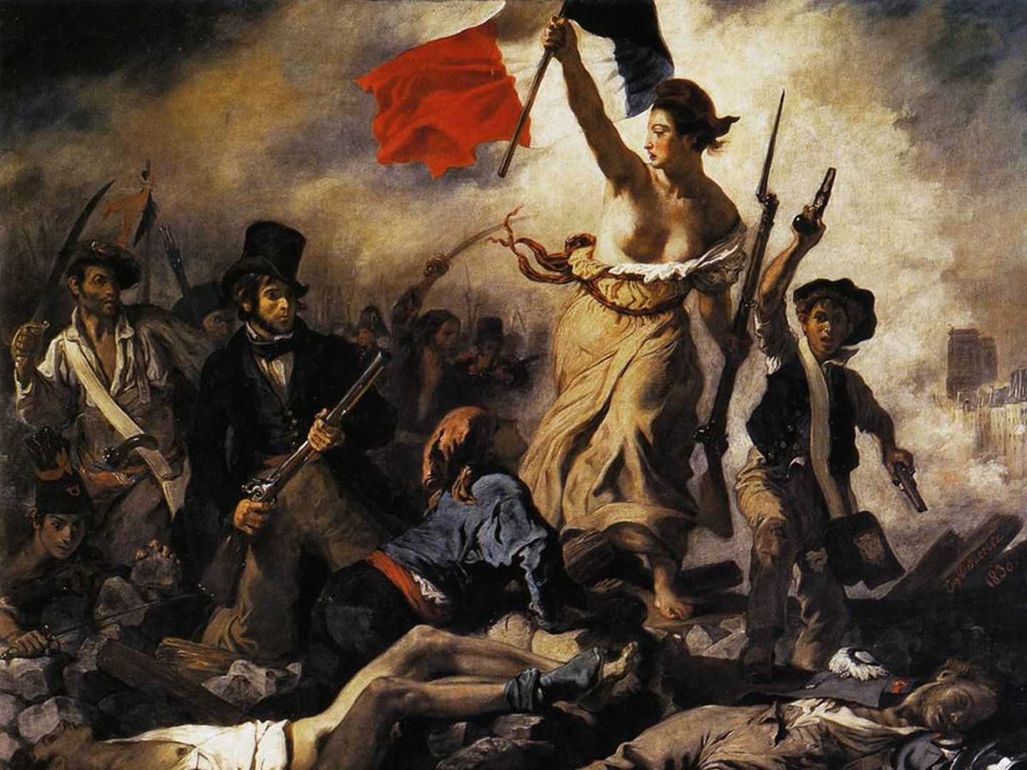 Eugéne Delacroix, 'La Libertad guiando al Pueblo'. Óleo sobre tela, 1830