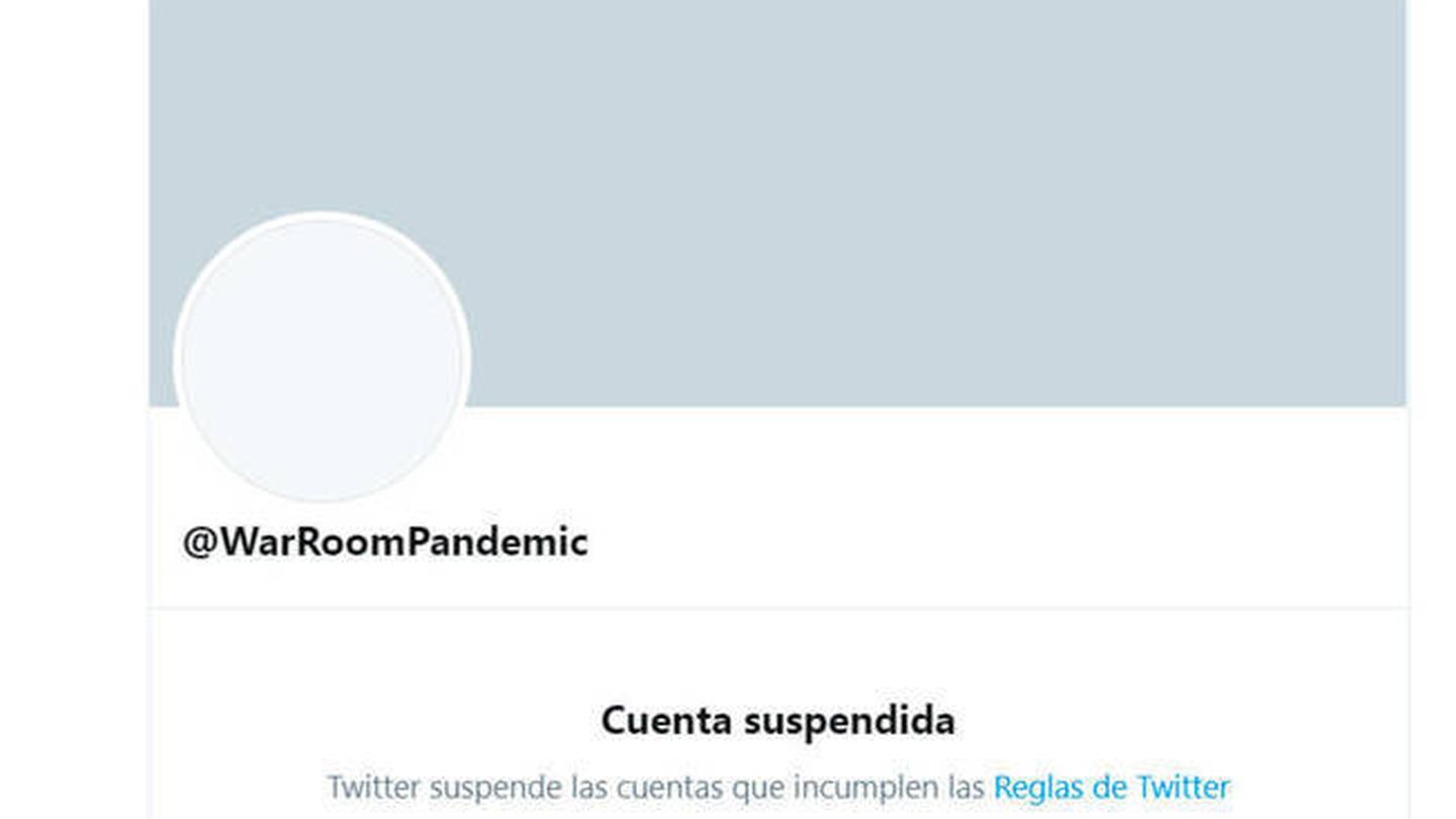 La cuenta de WarRoomPandemic ha sido cerrada por Twitter por violar sus políticas