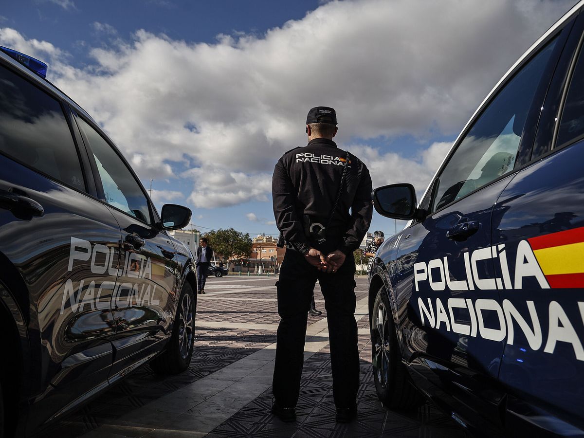 Foto: Un agente de la Policía Nacional junto a dos vehículos oficiales. (Europa Press/Rober Solsona)