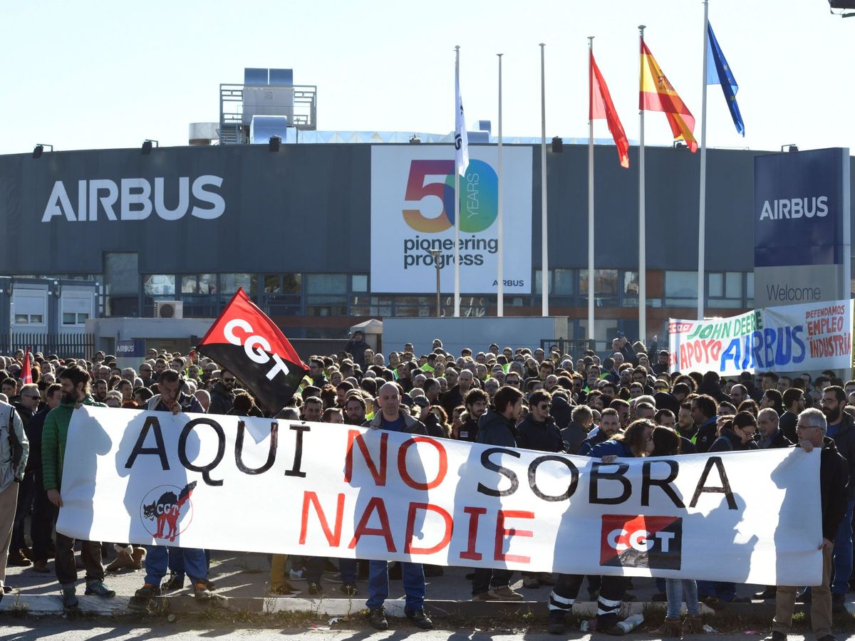 Foto: Protestas en la planta de Airbus en Getafe, Madrid (EFE)
