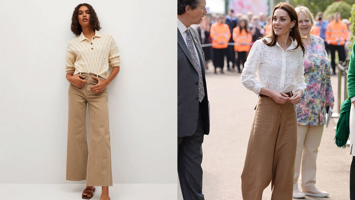 Pantalones de Mango / Kate Middleton con pantalones culotte. (Cortesía / Getty)