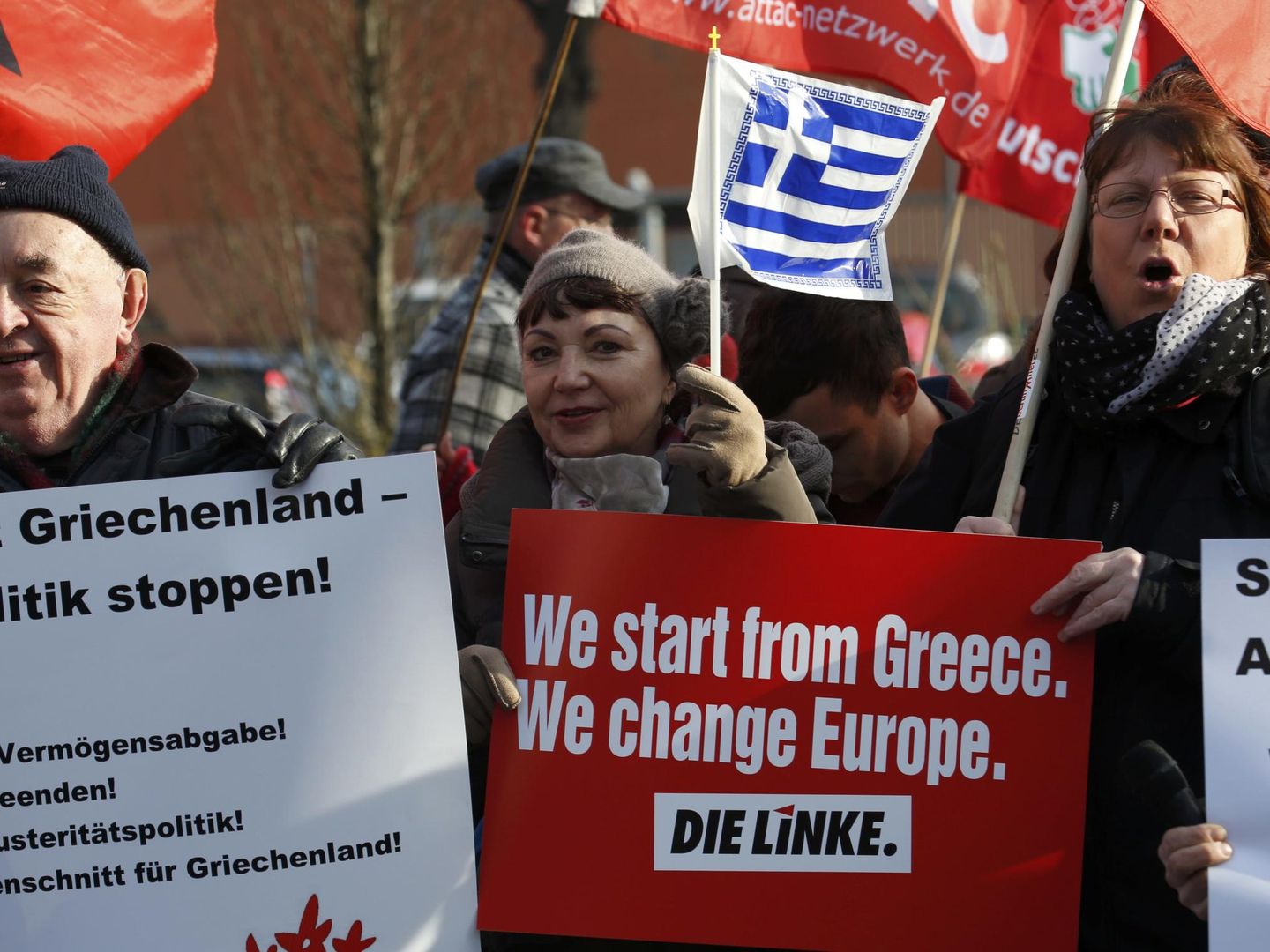 Izquierdistas alemanes protestan ante el Ministerio de Finanzas en apoyo de Syriza (Reuters).