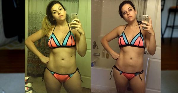 Foto: Candace Lowry antes y después de la dieta. (YouTube)