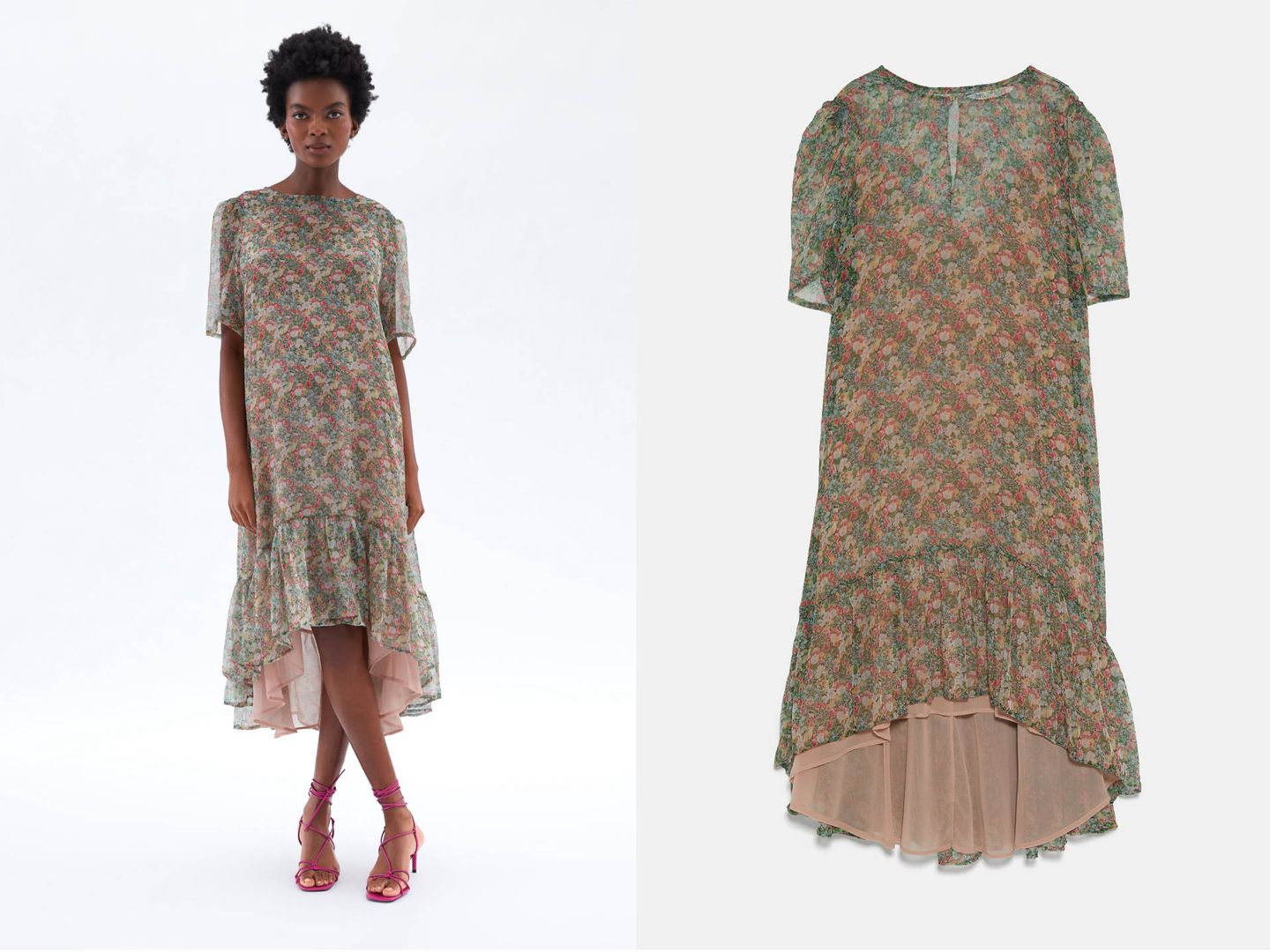 Vestido floral de Zara, colección 'Mum' (39,95€).