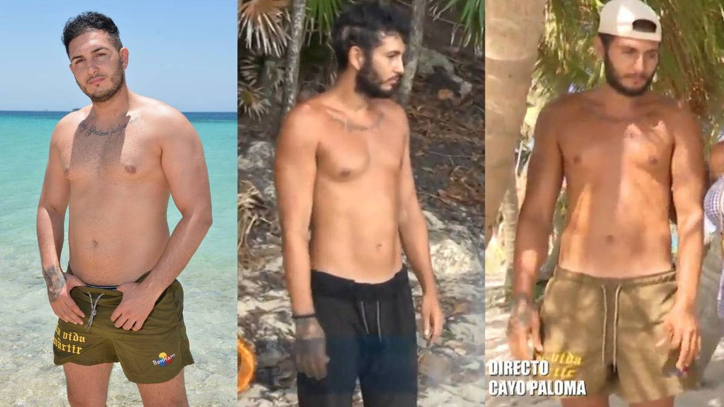 Antes y después de Omar Montes en 'Supervivientes 2019'. (Mediaset España - montaje El Confidencial)