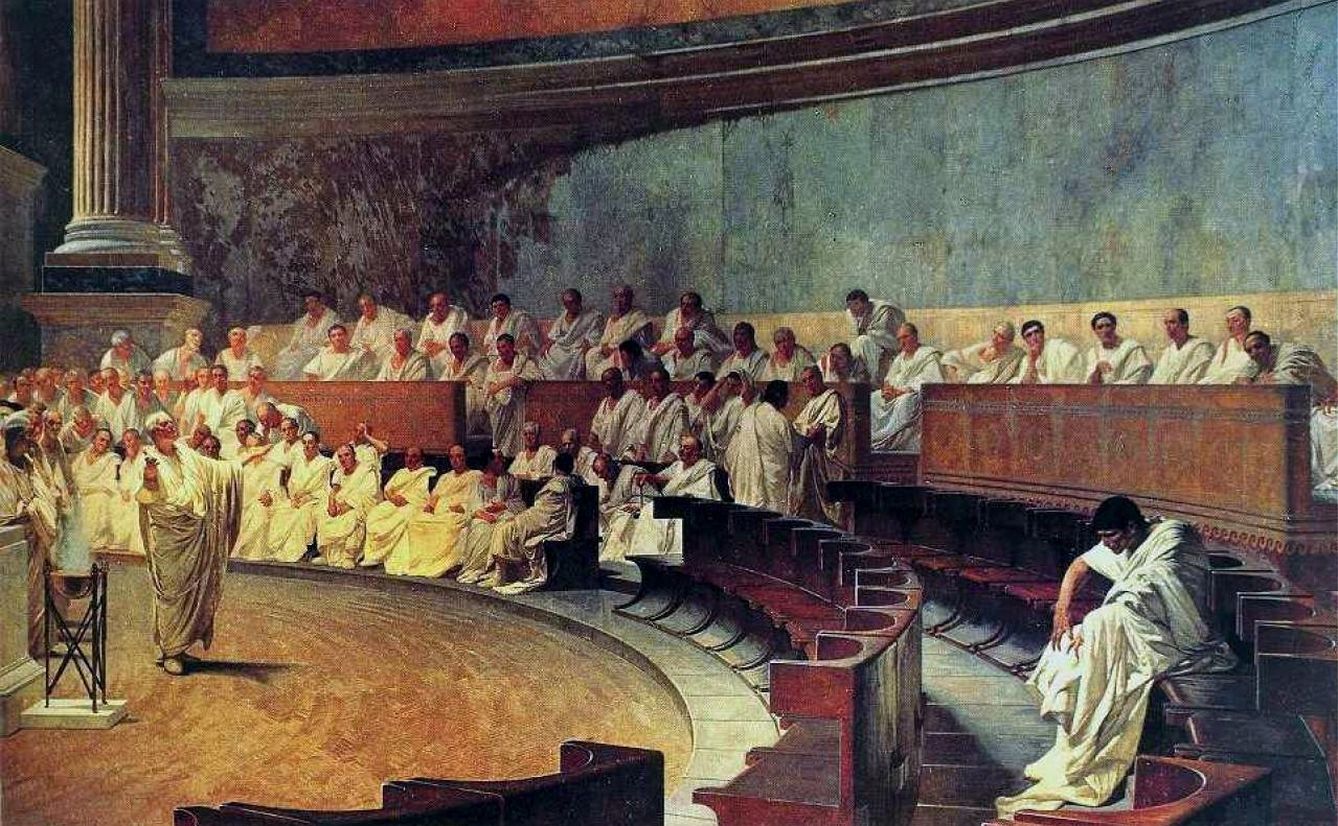 Foto: Cicerón ataca a Catilina en el senado romano (Cesare Maccari)