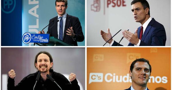Foto: Pablo Casado (PP), Pedro Sánchez (PSOE), Pablo Iglesias (Podemos) y Albert Rivera (Cs). Montaje: (EC)