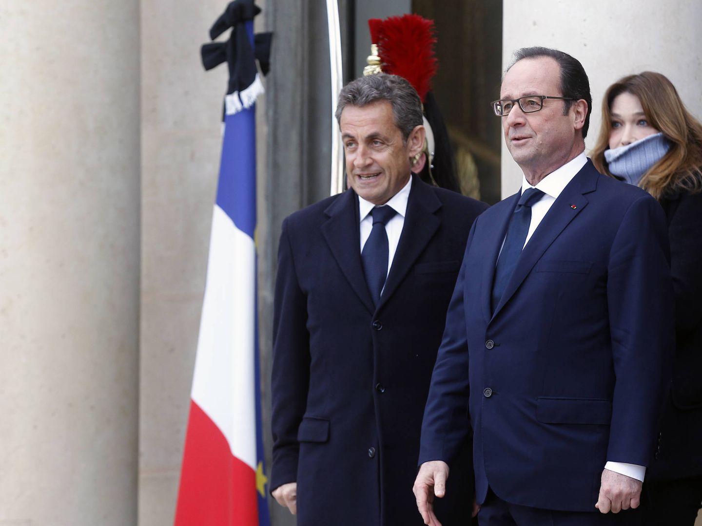 Nicolas Sarkozy, François Hollande y Carla Bruni. (Getty)
