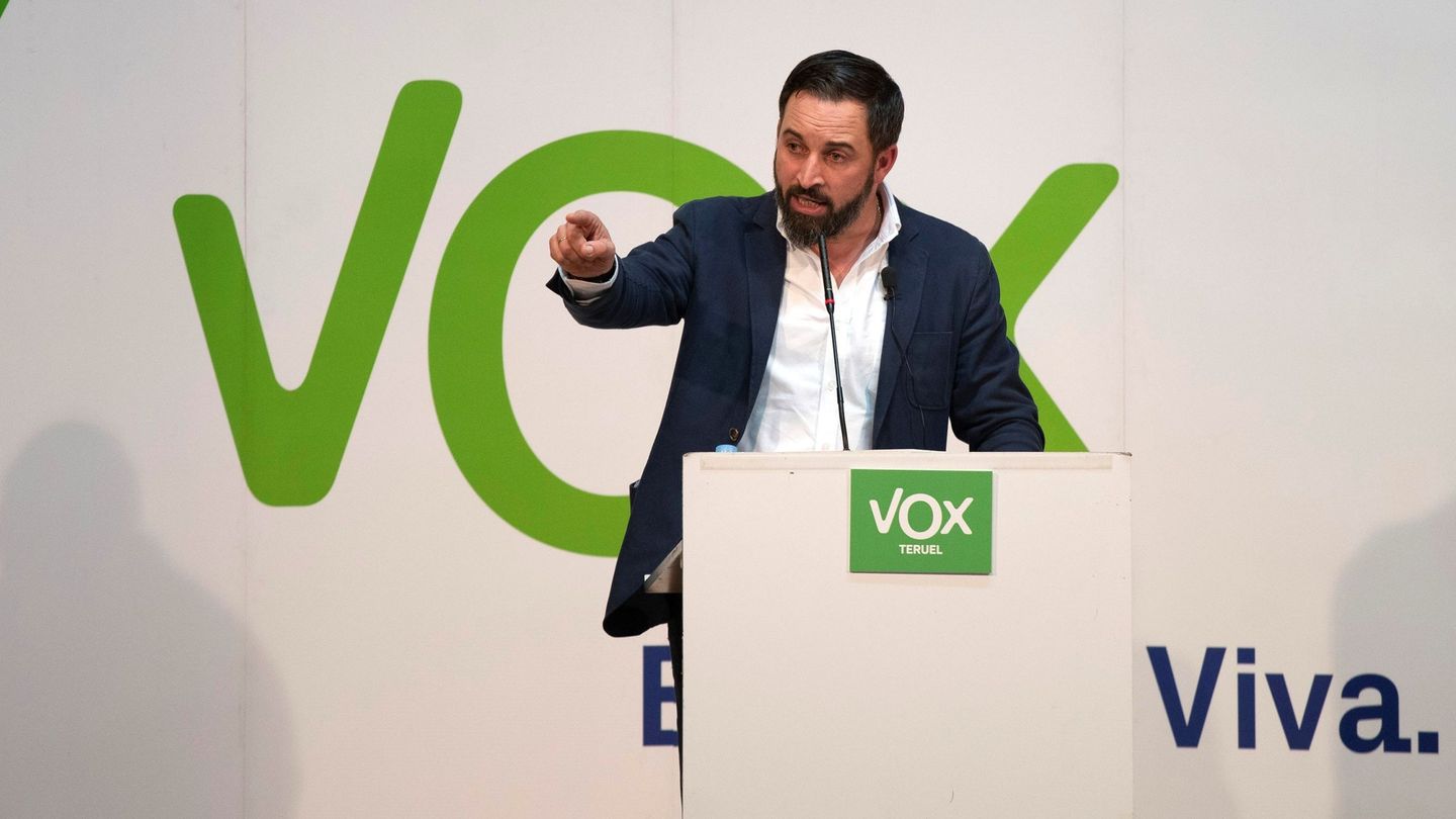 El presidente de Vox, Santiago Abascal, durante su intervención en un acto público del partido. (EFE)