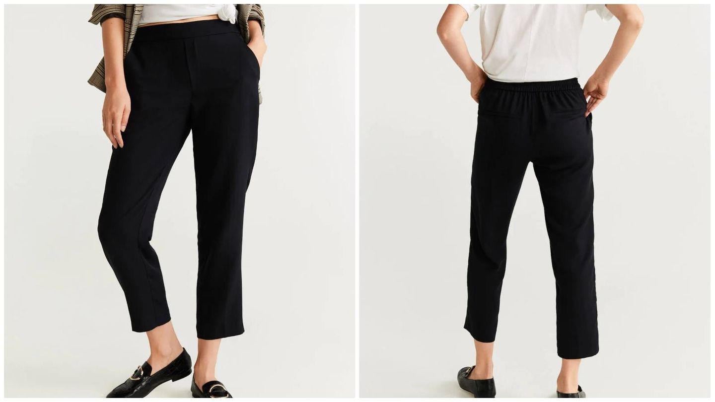 Descubre estos pantalones negros básicos de Mango Outlet. (Cortesía)