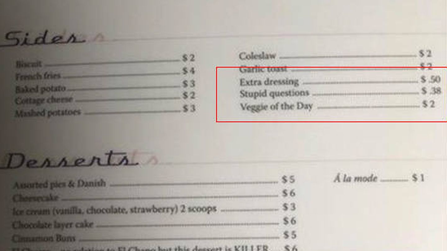 En la carta del restaurante viene especificado el extra (Foto: Tom's Diner)