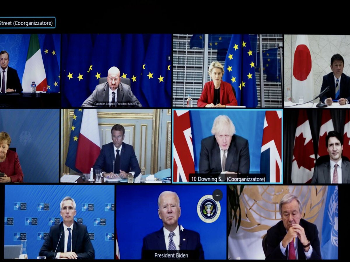 Foto: Una instantánea de la cumbre virtual del G7. (EFE)