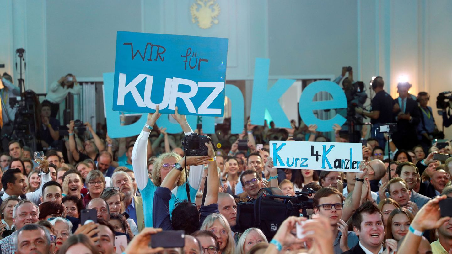 Los votantes celebran la victoria de Kurz. (Reuters)