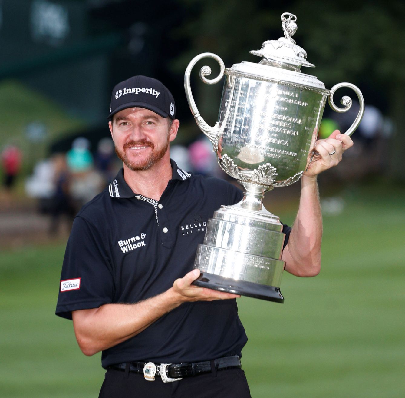 Jul 31, 2016; Springfield, NJ, USA; PGA golfer Jimmy Walker holds up the Wanamaker Trophy after winning the 2016 PGA Championship golf tournament at Baltusrol GC - Lower Course. Mandatory Credit: Brian Spurlock-USA TODAY Sports     TPX IMAGES OF THE DAY
