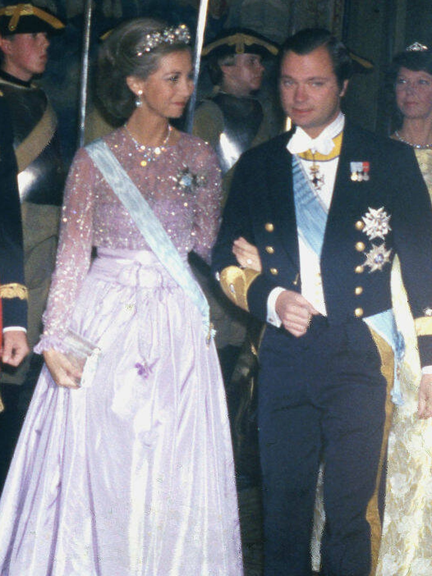 El rey de Suecia y doña Sofía, durante la cena de gala. (Getty)